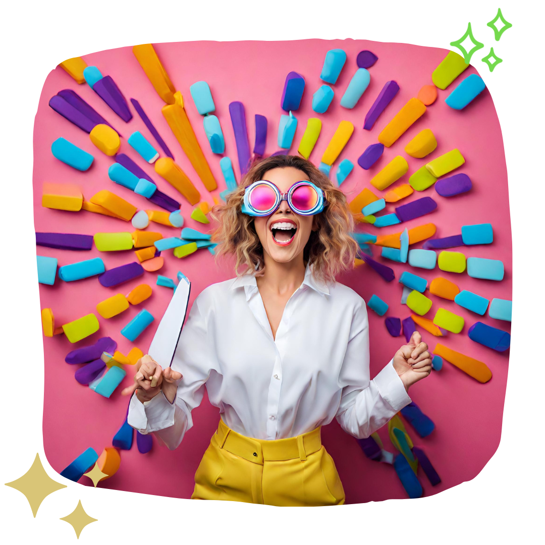 branded rainbow glasses woman